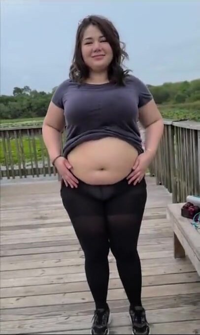chubby girl walking and show her curves
