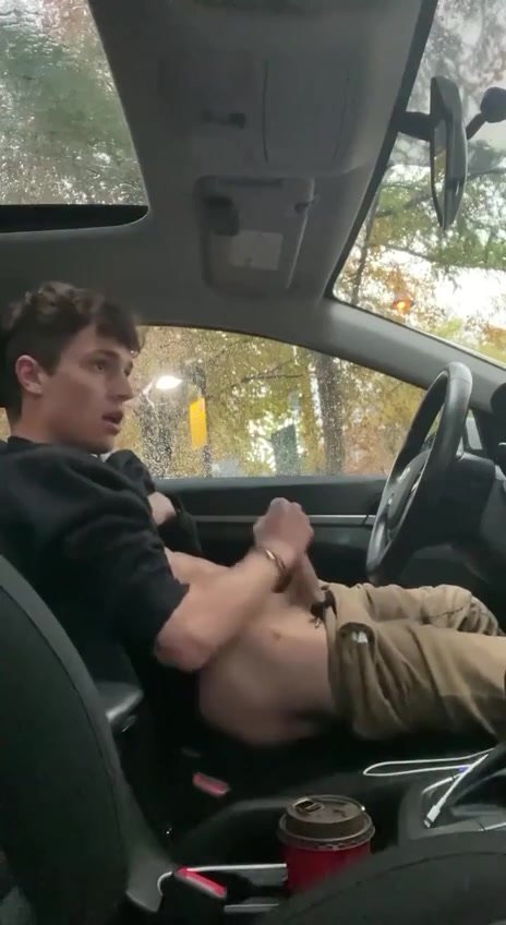 Blowing his load in his car on lunch break