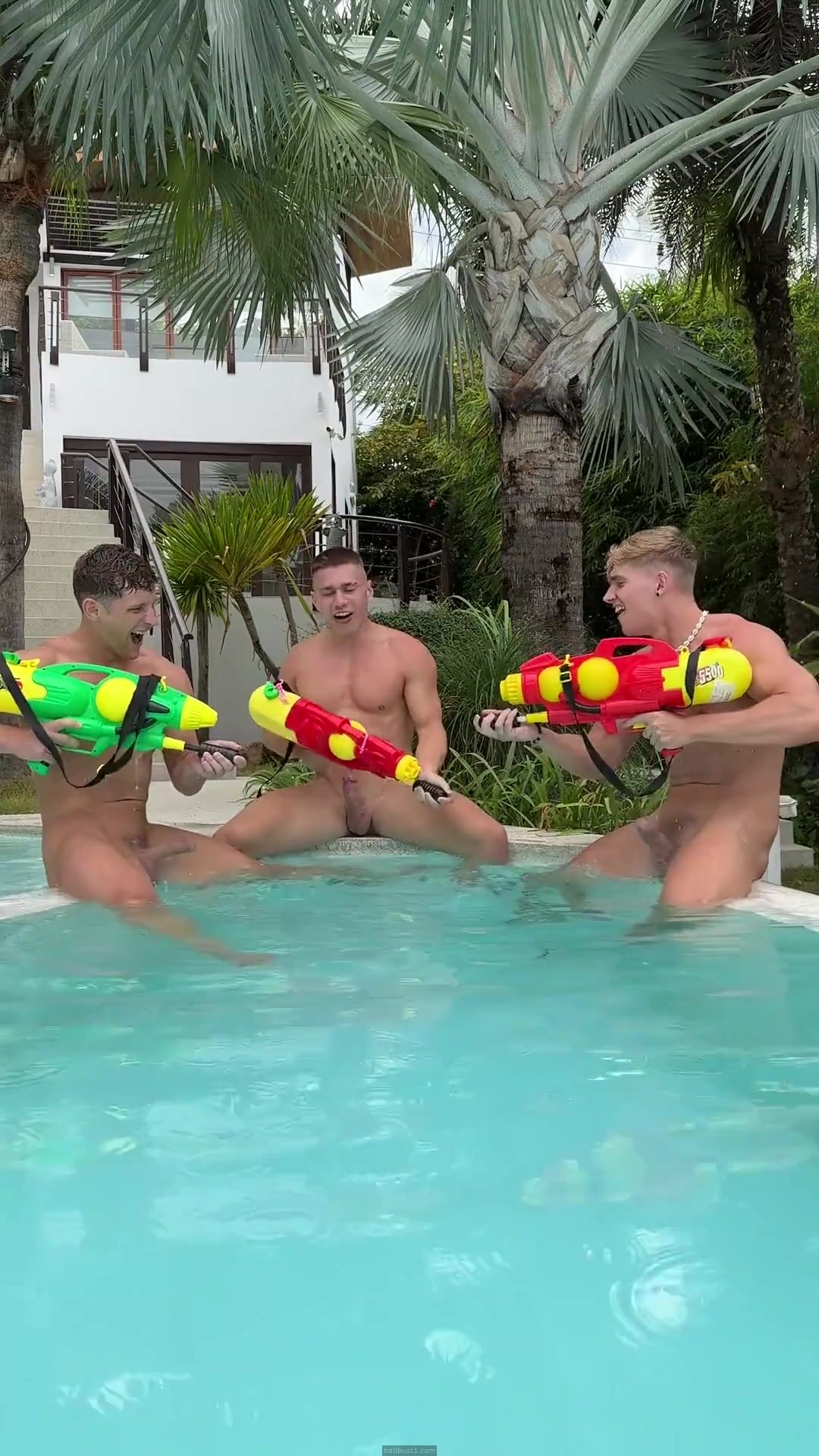 Hot Jocks Shoot Each Others Hung Cocks with a Water Gun