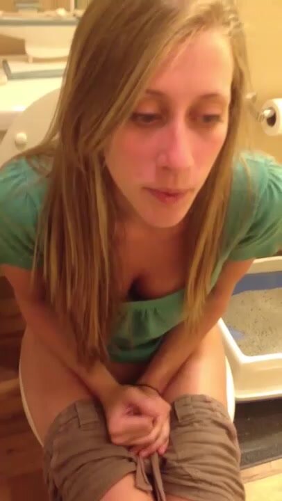 sexy blonde babe recorded by friend peeing in toilet