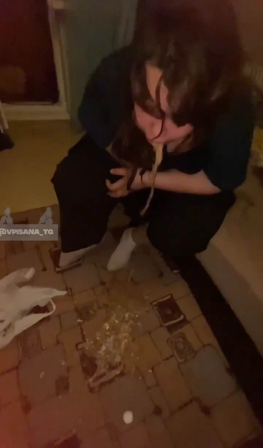 Drunk, puking girl at the entrance