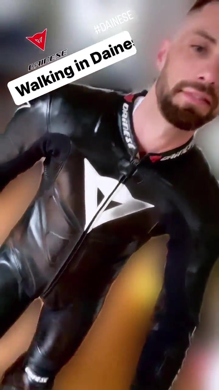 walking in dainese leather biker suit