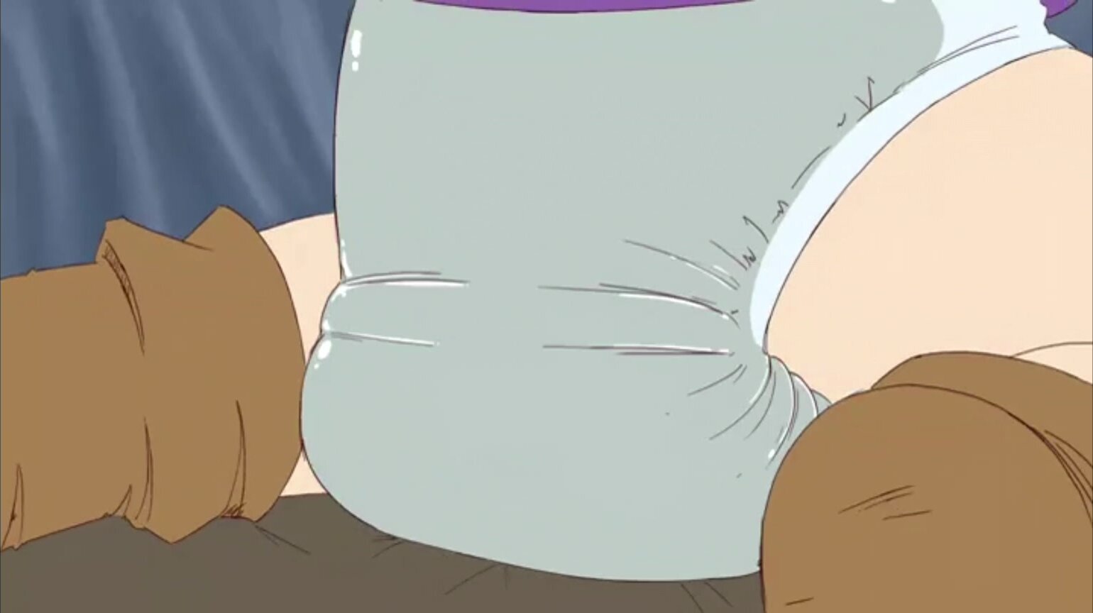 Anime girl cums in messy diaper