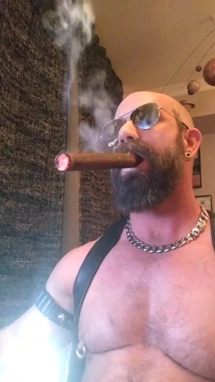 Leather gloves skinhead cigar smoking