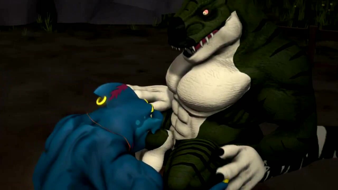 Muscular shark does a blowjob with his friend Rex
