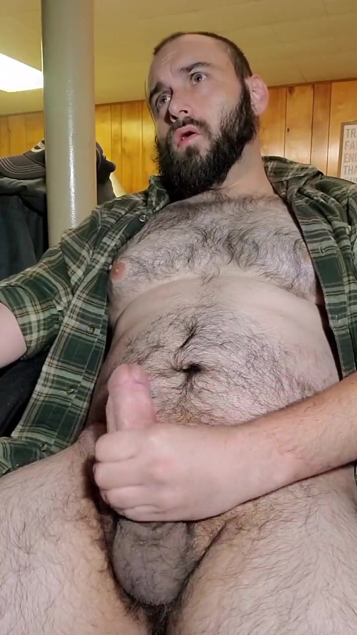 Hot daddy bear nuts in his mancave