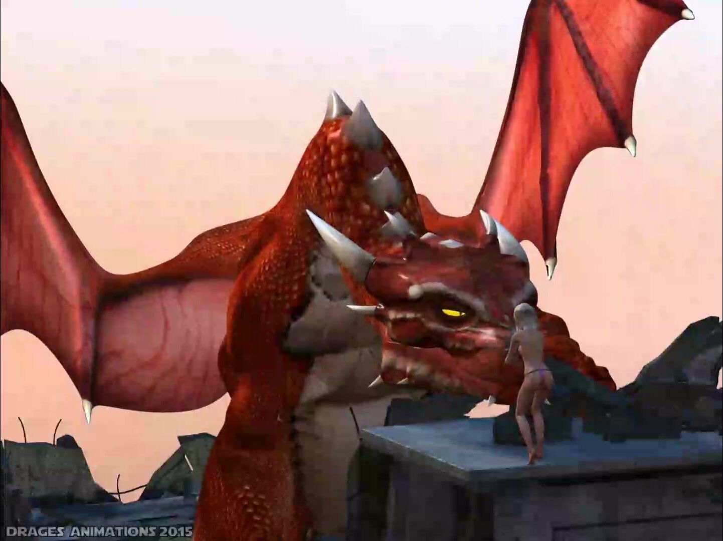 Red dragon eats girl