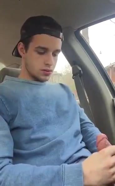 Handsome straight guy jerks in the car