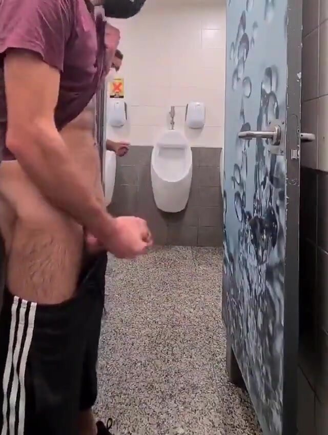 caught jerking my thick cock in the bathroom stall