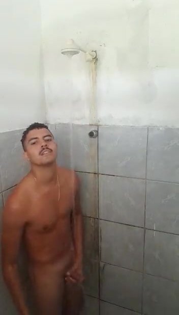 Brazilian jerking off in the shower