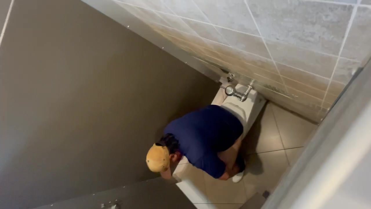 older  man apologizes for blowout on toilet