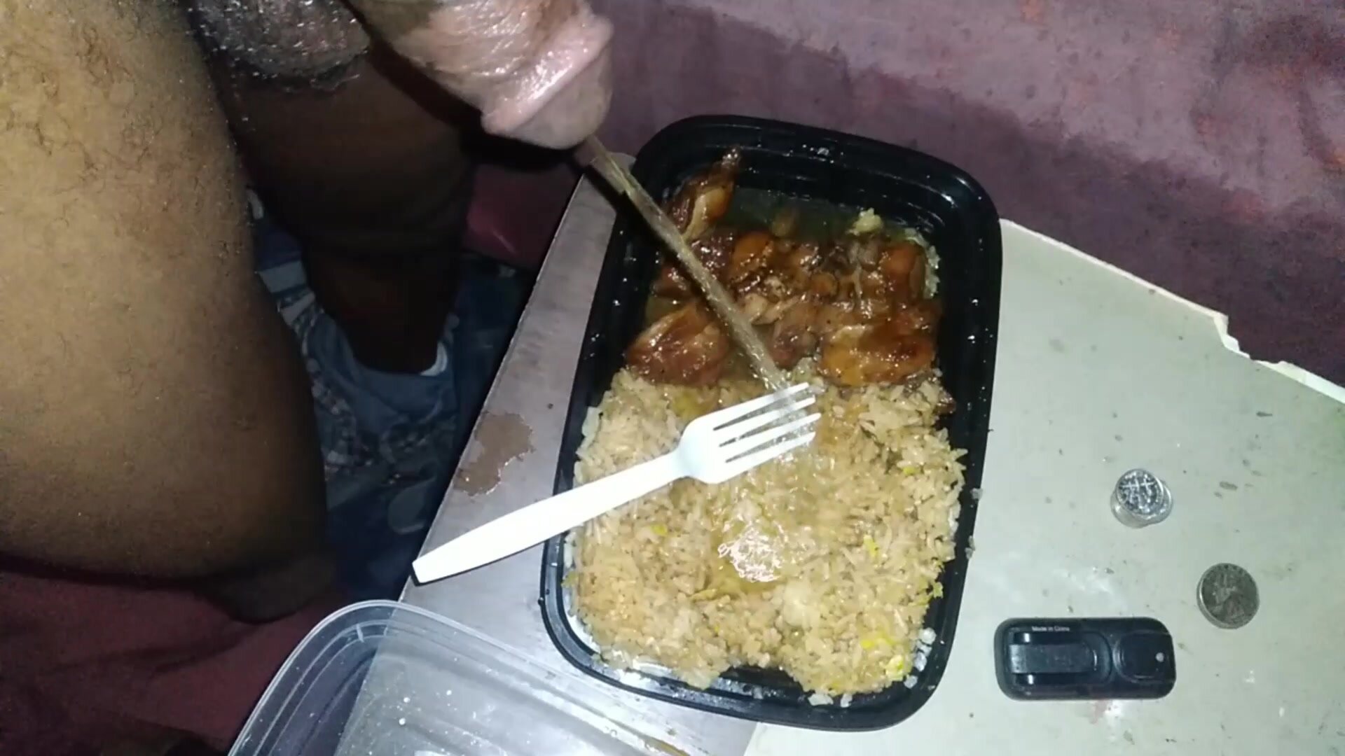greasy black cock pisses in chinese food