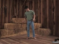 twink gets the cane in the barn
