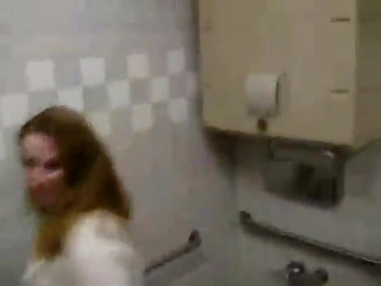 Girls messing around in public bathroom peeing