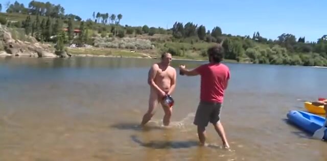 Daddy goes for a naked swim