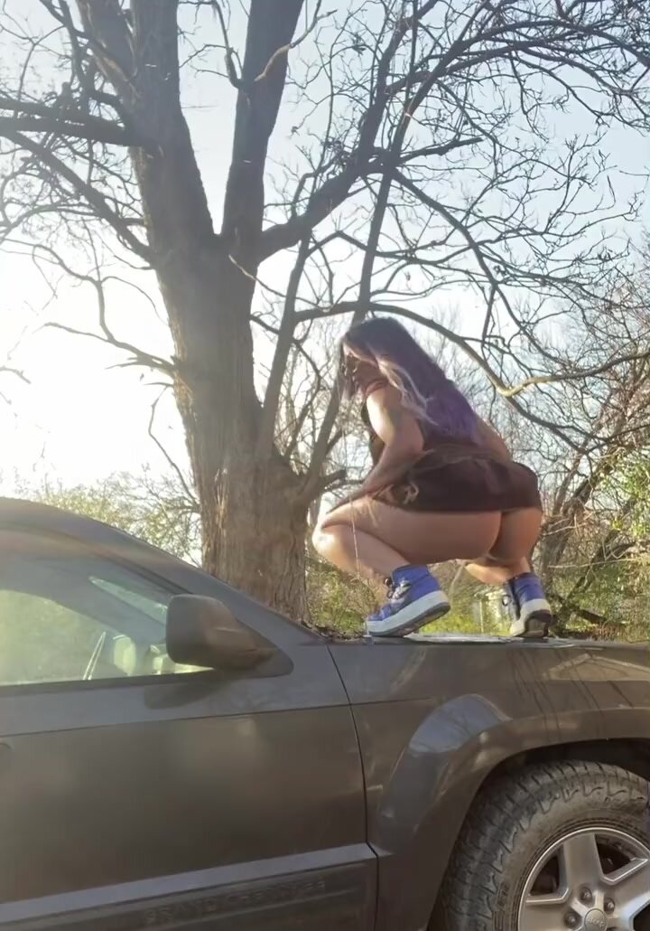 Slutty Teen Pisses from Car Hood