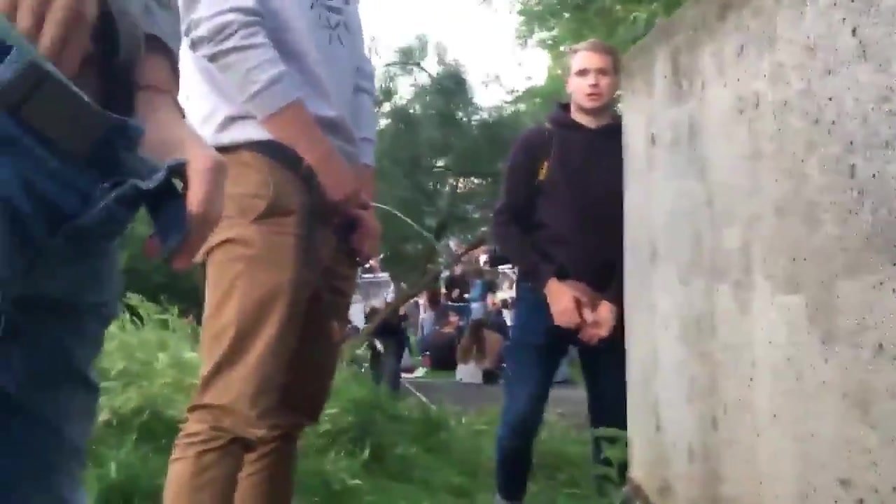 Spying on men pissing outside