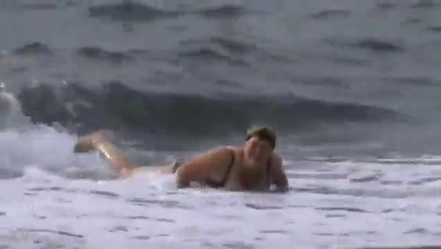 Waves expose woman's huge tits oops ENF