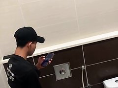 cumming all over public toilet
