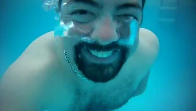 Hairy cutie barefaced underwater in pool - video 2