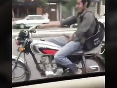 Motorcyle Biker Flash Hung Boner to Car Passengers