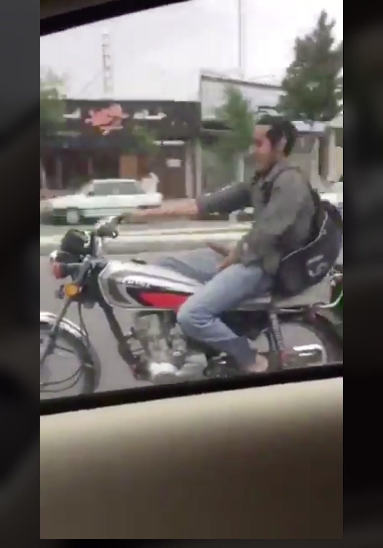 Motorcyle Biker Flash Hung Boner to Car Passengers