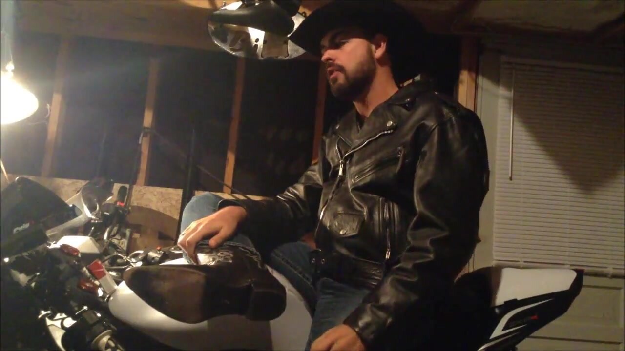 Hot leather cowboy biker smoke