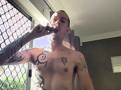 Smoking shirtless - video 4