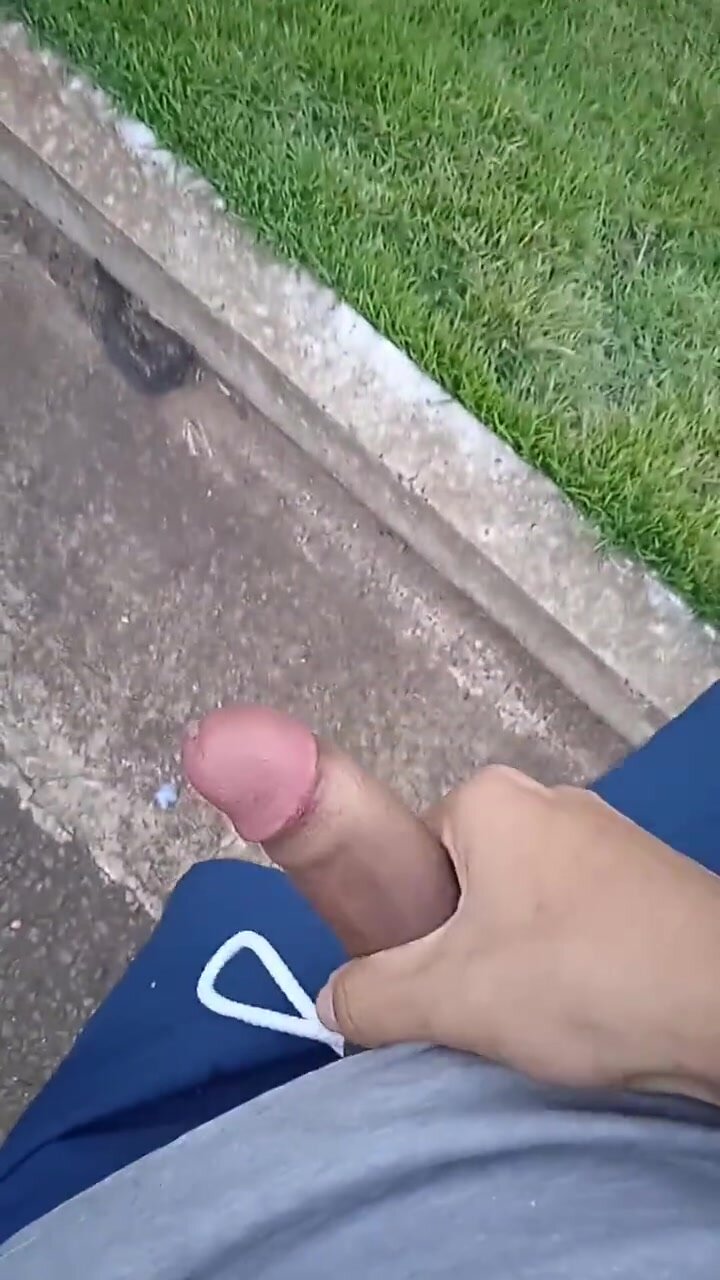 Brazilian lad jerking and cumming at public road