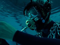 Full Face Diver Chained in Pool with Air Running Out