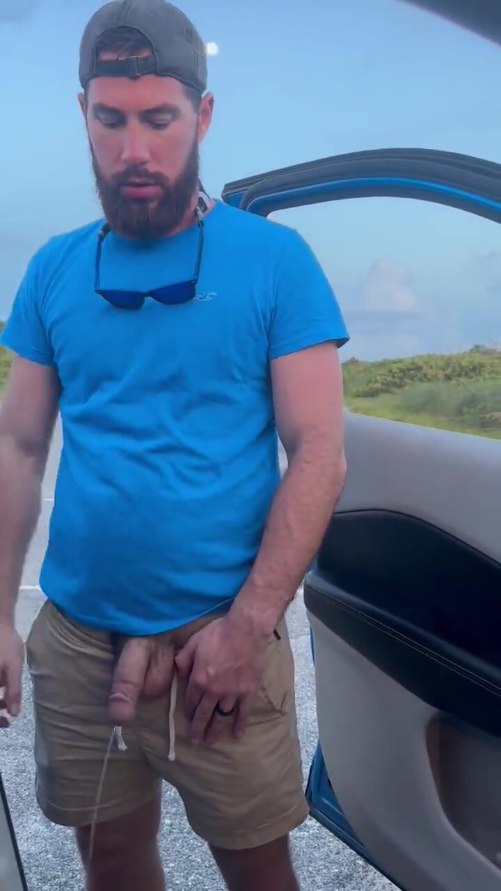 Hot married country guy takes a piss on a public road