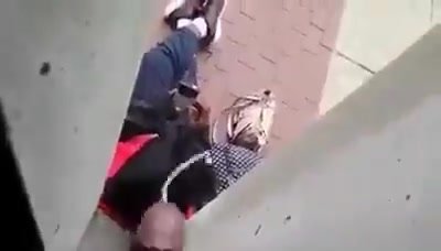 Public perv shoots cum on homeless woman's head