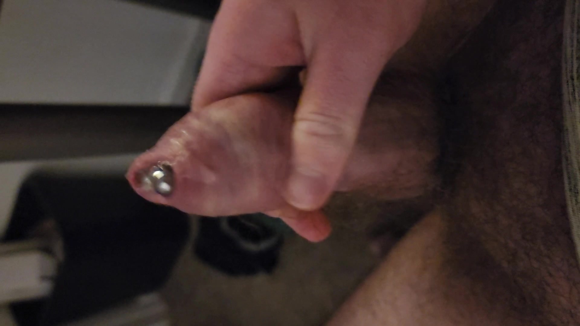 Pierced Cock Dripping with Precum