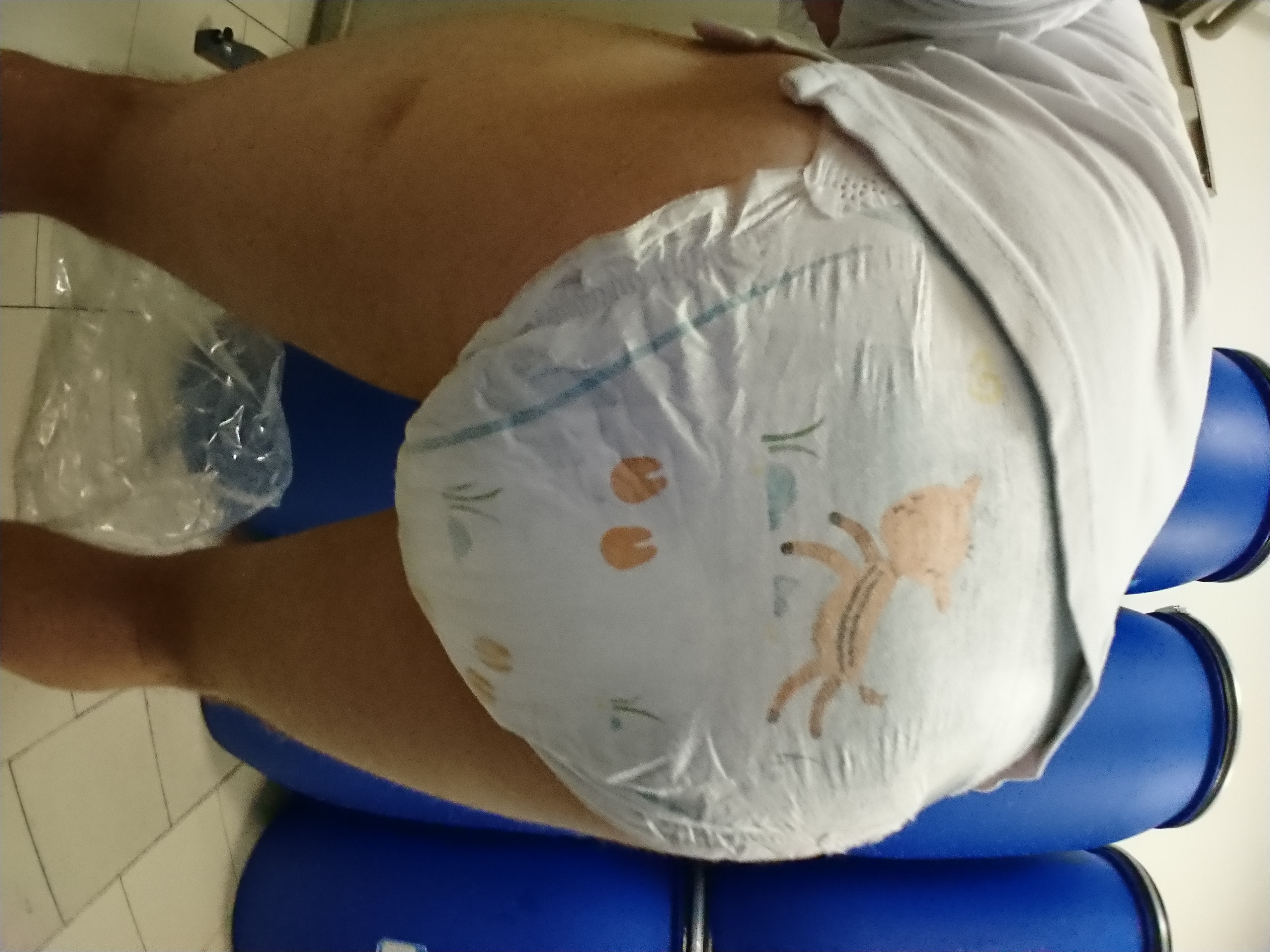 Big pampers diaper mess, poop at work