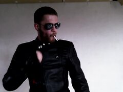 Hot leather biker smoke master boy
