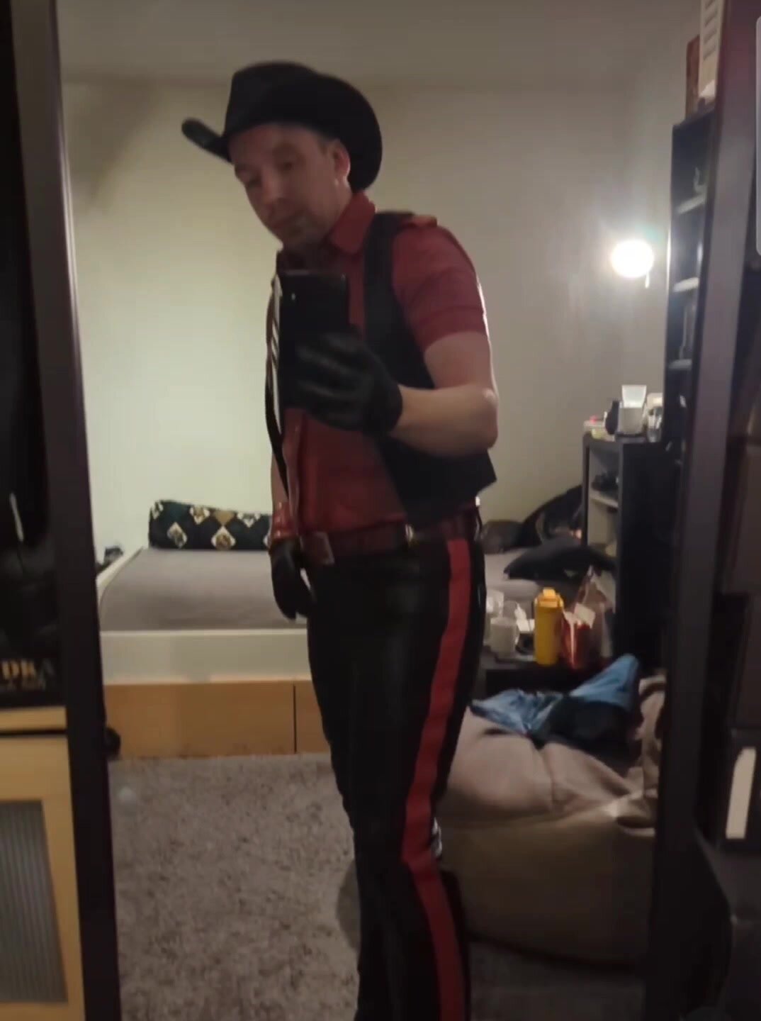 red black leather cowboy