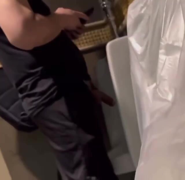 guy getting BIG semi at the urinal