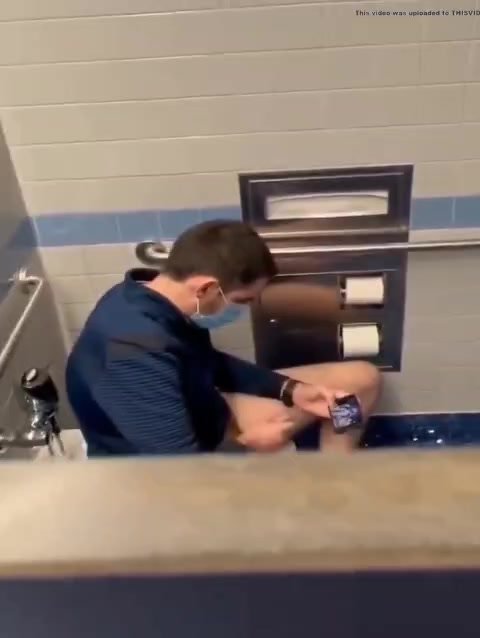 Public bathroom jerk off - video 2