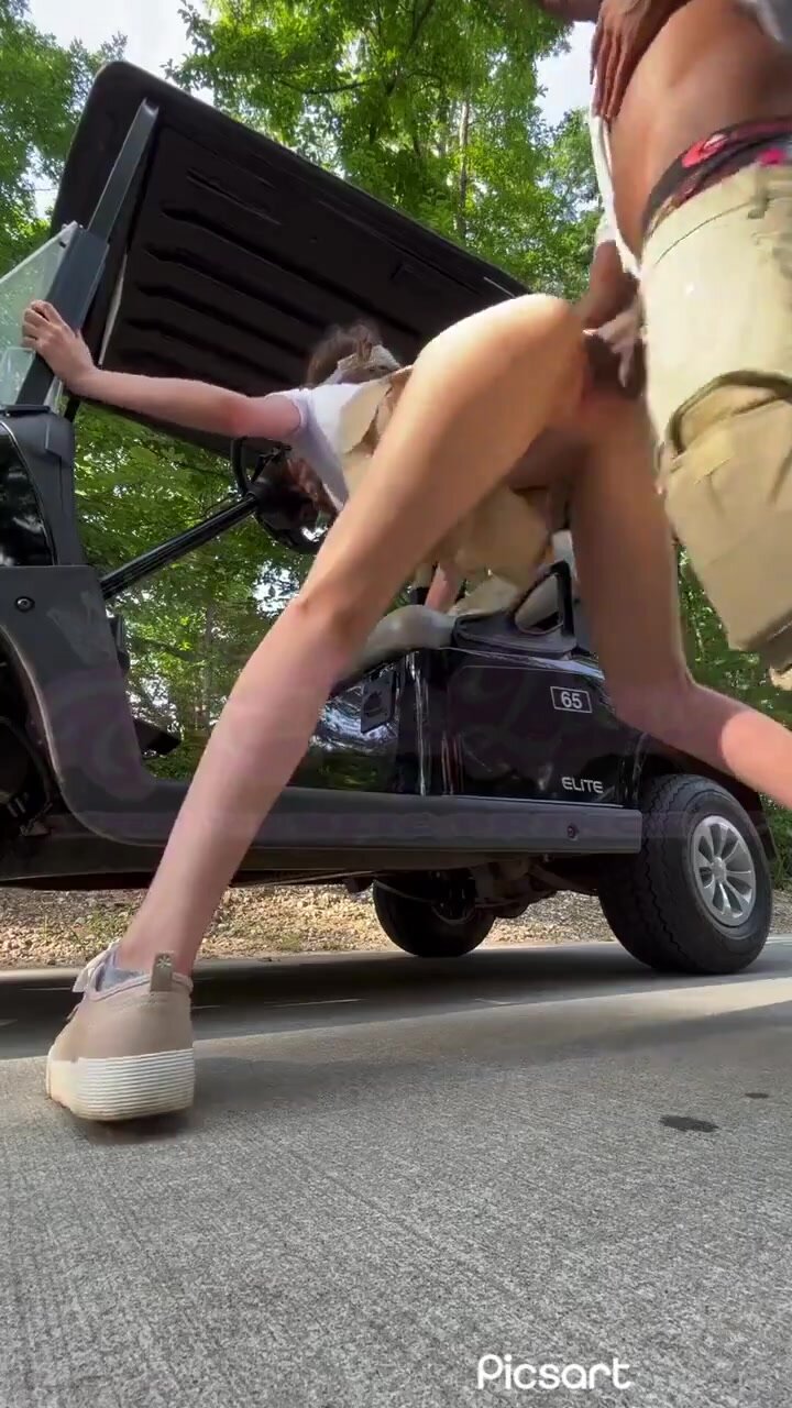 Bbc stuffs a slim chicks pussy bent over in golf cart